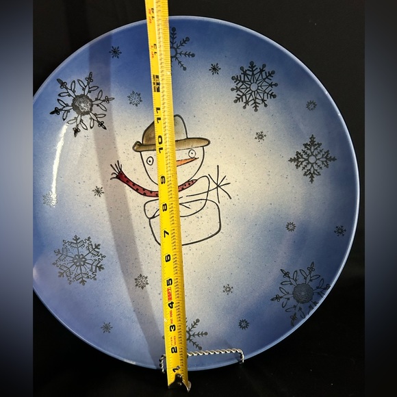 Cowboy Snowman ceramic blue large platter Beaver Farm pottery 15” diameter - Picture 10 of 11